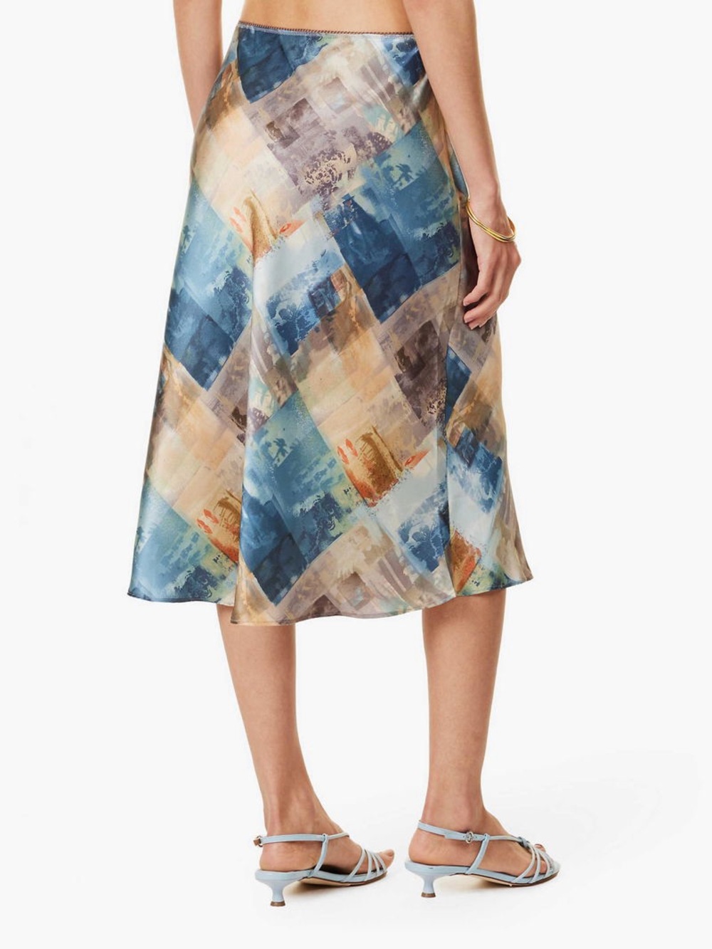 Reformation Sia graphic 100% silk Midi Skirt - Blue & Tan